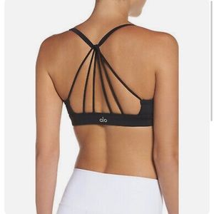 Alo Yoga Sunny Strappy Bra, Small, Black, High Shine